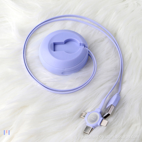 Wholesale Custom Logo Round Silicone Retractable Flat 3 In 1 Charging Usb Cable For Cell Phone Type C Micro Android Charger